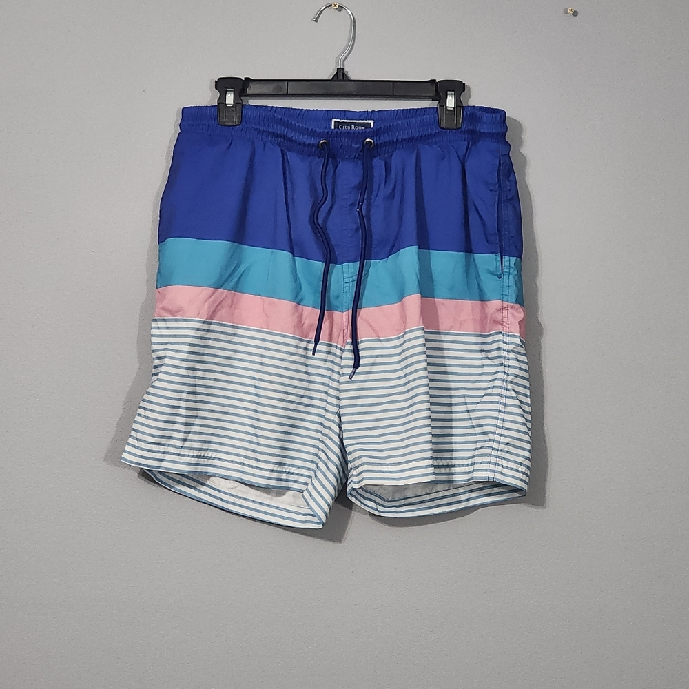 Men's Striped Blue and Pink Shorts Swim Trunks